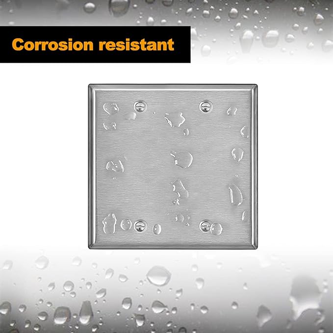 [5 Pack] BESTTEN 2-Gang No Device Metal Blank Wall Plate with Ｗhite or Clear Plastic Film, Corrosion-Resistant Stainless Steel Outlet Cover, Standard Size, Brushed Finish, H4.53” x W4.57”
