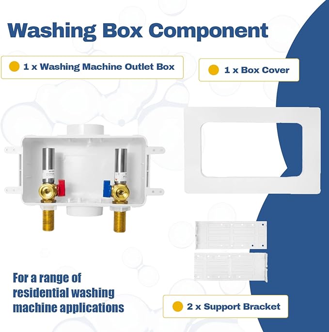 5-PACK GUOFIS Washing Machine Outlet Box with Center Drain,PEX Laundry Washer Box with Stainless Steel Water Hammer Arrestor (1/2"MIP Sweat Connection Inlet X 3/4"MHT Outlet)