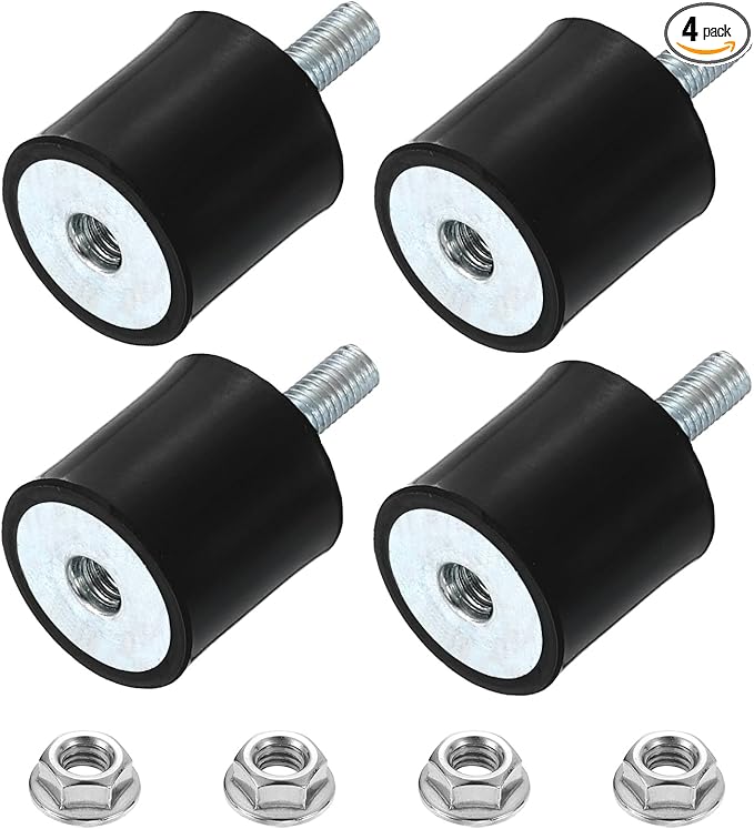 uxcell M5 Rubber Mounts, 4Pcs 20x20mm(DxH) Rubber Cylindrical Anti Vibration Isolator Shock Absorber with Lock Nut for Car Bobbin Generator Air Compressors