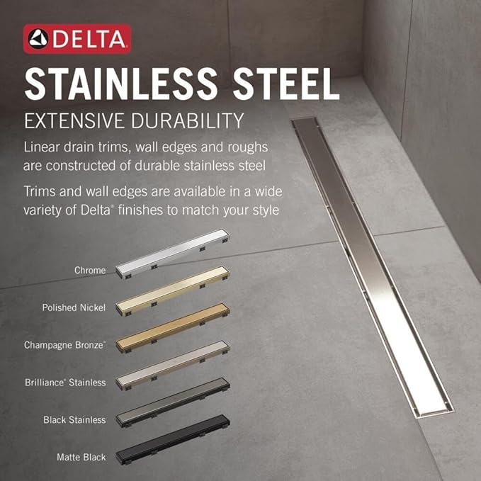 Delta Faucet 36-Inch Linear Shower Drain Wall Edge in Stainless