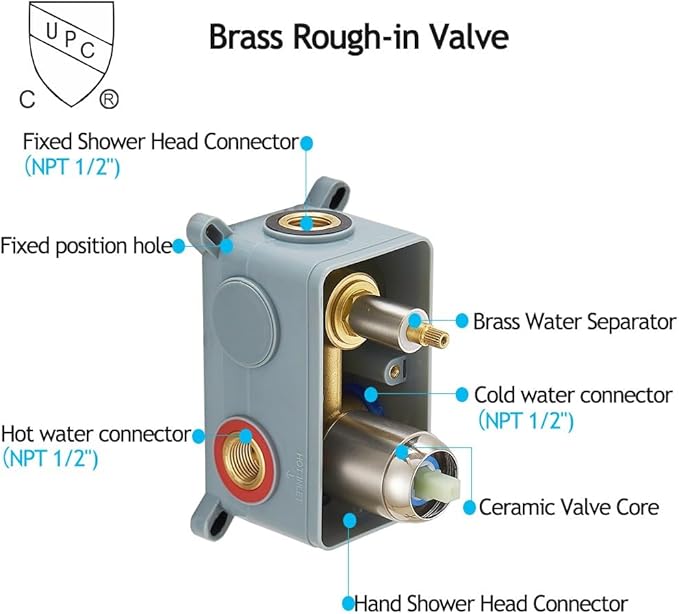 Brushed Nickel Shower System 12 Inch Bathroom Luxury Rain Mixer Shower Combo Set Wall Mounted Rainfall Shower Head and Handheld System Shower Faucet Set Rough-in Valve Body and Trim Kit