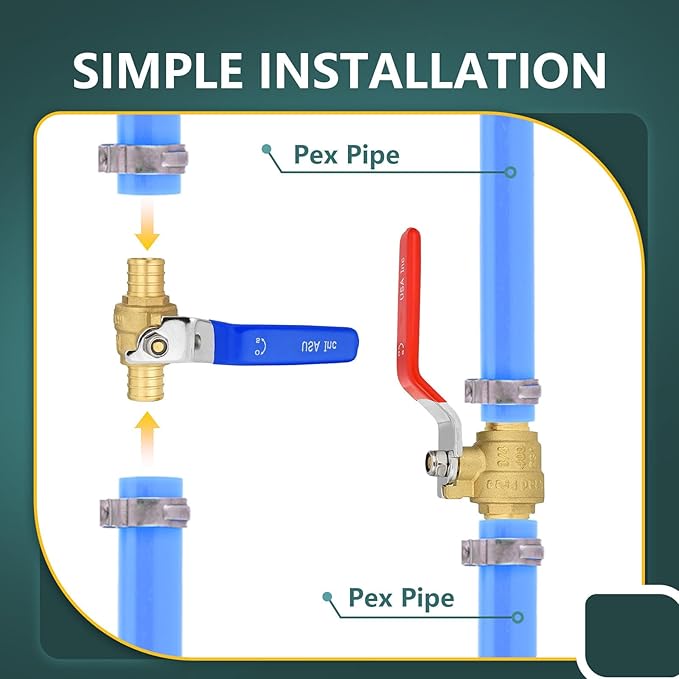 20 Pack Ball Valves, 3/4" Pex Crimp Shut Off Valve, Brass Full Port Pex B Shut Off Ball Valve for Hot and Cold Water, NSF/ANSI 61 Certified