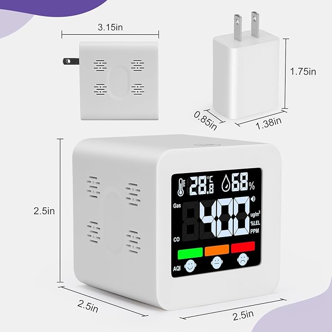 Plug-in 4-in-1 Gas & CO Detector with Temp/Humidity - Natural Gas, Propane & Methane Detector for Home, RV & Apartments (1, White-Beep Edition)