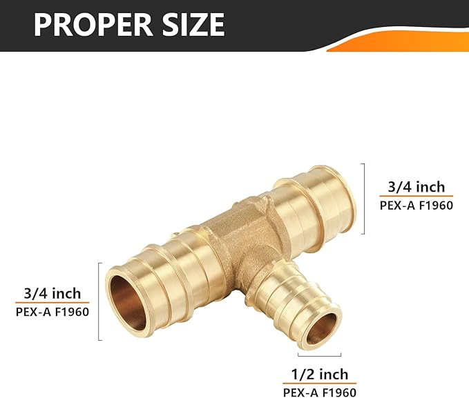 40-Pack HeSun PEX-A Fitting, 3/4"x3/4"x1/2" Expansion Tee, PEX Expansion Fitting Tee, ASTM F1960(PEX1960120-40)