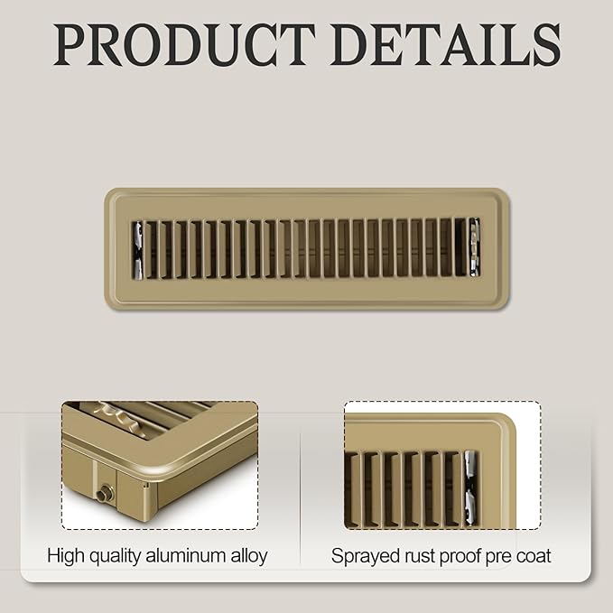 1 PCS Floor Vents Floor Registers 2x10 inch, Heavy Duty Metal Heat Air Vent Covers 2 X 10 with Rust Proof Finish for Home Office Wall Floor Registers Grilles & Vents (1, Brown, 2x10 Inches)