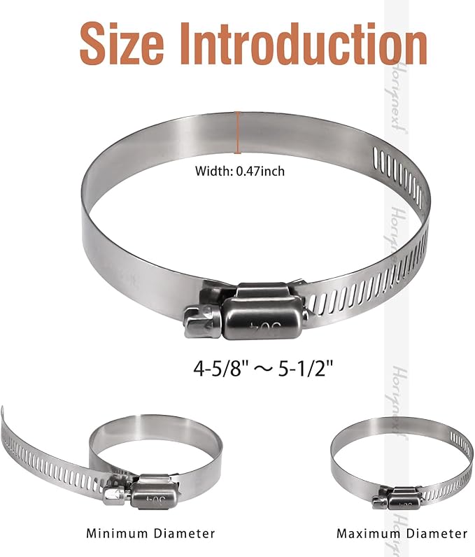 5 inch stainless steel hose clamp, adjustable metal worm gear assortment kit for water pipe (6 pcs)