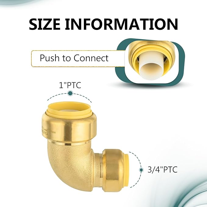 (Pack of 2) Niikappu 1 Inch x 3/4 Inch Reducing Elbow Brass Fitting, Push to Connect Plumbing Brass Fittings, PEX, Copper, CPVC, PE-RT Pipes