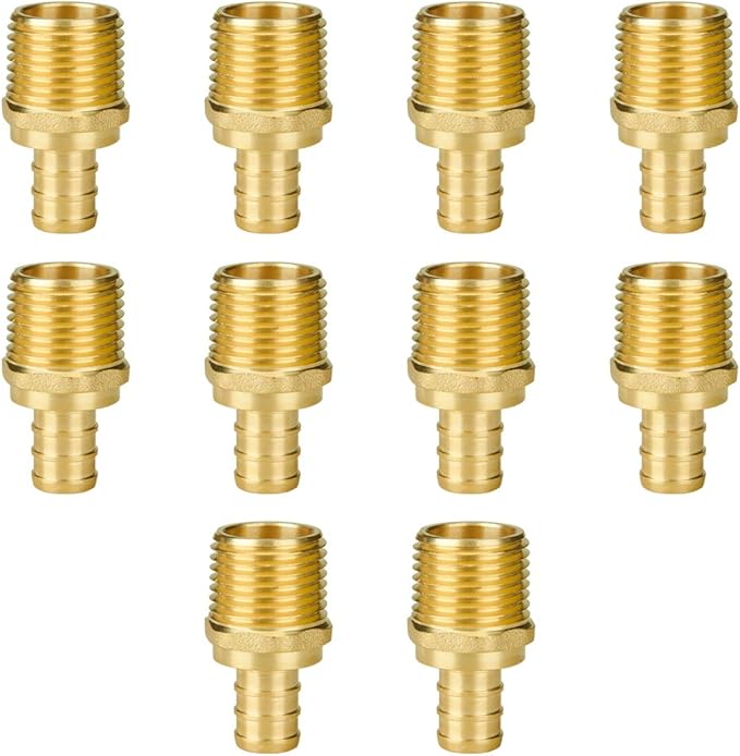 SUNGATOR Pex Fittings 1/2 Inch, 10-Pack 1/2" Pex Male Adapter, 1/2" NPT to 1/2" PEX, No Lead Brass, 1/2 Inch Pex Fittings For Pex Pipe, NSF, UPC Certified