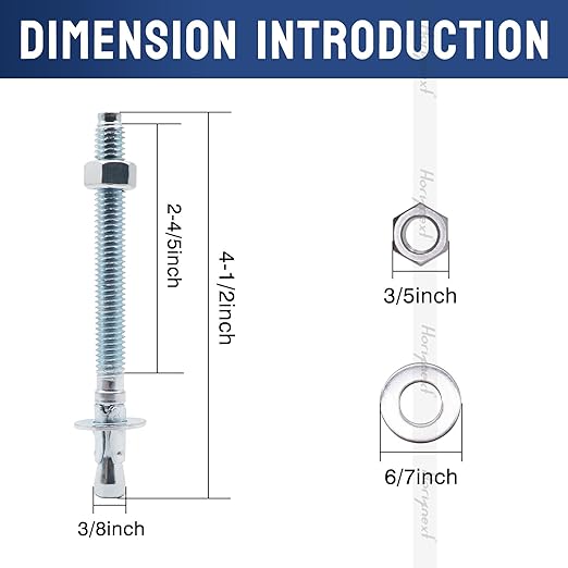 3/8" x 4-1/2" Wedge Anchor, for Cement and Concrete only, zinc-Plated Carbon Steel Screws and lag Bolts （ 30 pcs