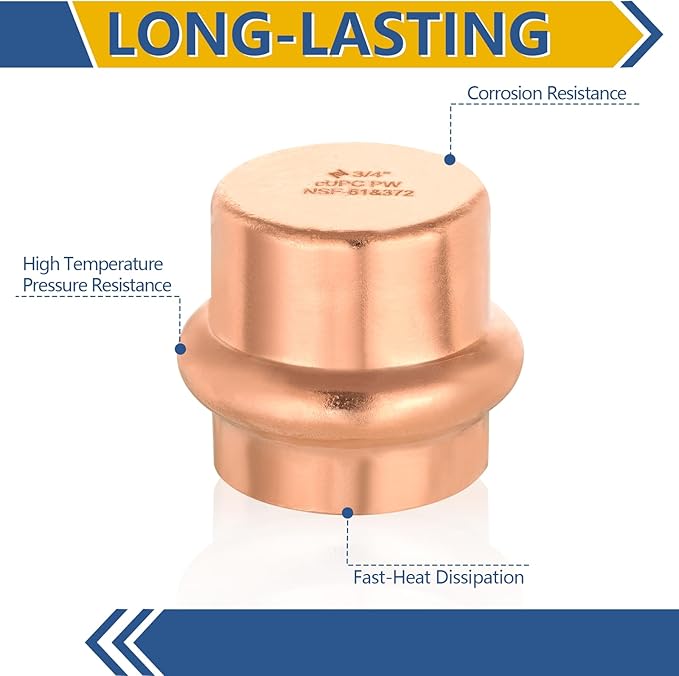 100-Pack GUOFIS Copper Press End Cap, 3/4" x 3/4" Plug Fittings for Copper Tube Connection with Stop(PRESS011-100Pack)
