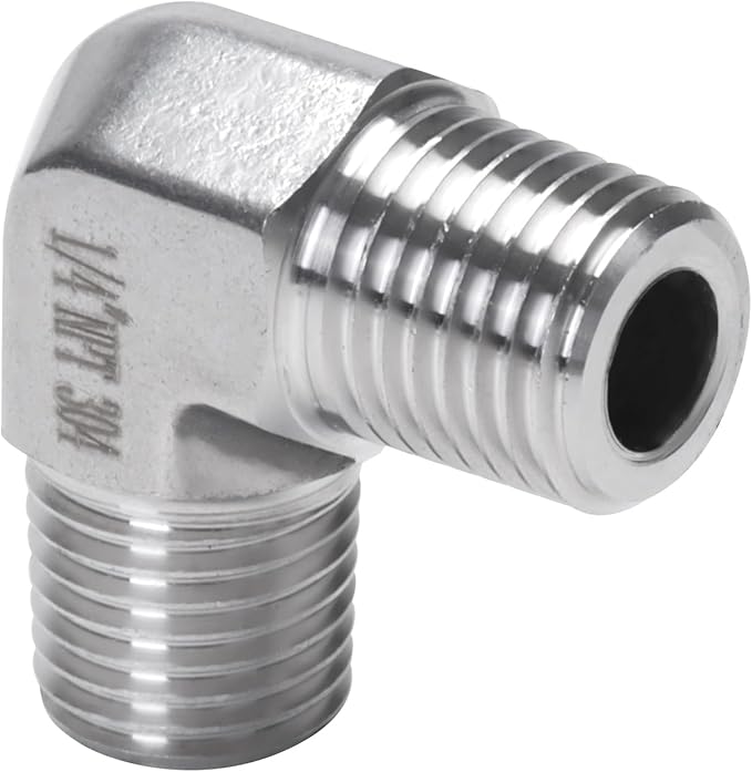 90 Degree Street Elbow - 1/4" NPT Male to 1/4" NPT Male Stainless Steel 304 Heavy Duty Forged Barstock Street Elbow Adapter Pipe Fitting (pack of 5)