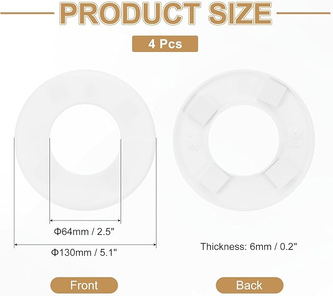 PATIKIL Wall Split Flange 130mm / 5.1" OD, 4 Pcs Round Escutcheon Plate Cover PPR Plumbing Cover Plates with Self-Adhesive Tape for 64mm / 2.5" Dia Water Pipe Faucet, White