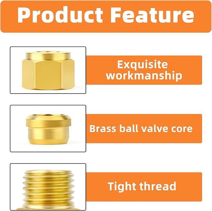 GASHER 5PCS Brass Compression Tube Pipe Fitting Connector, 10mm Tube OD Connector