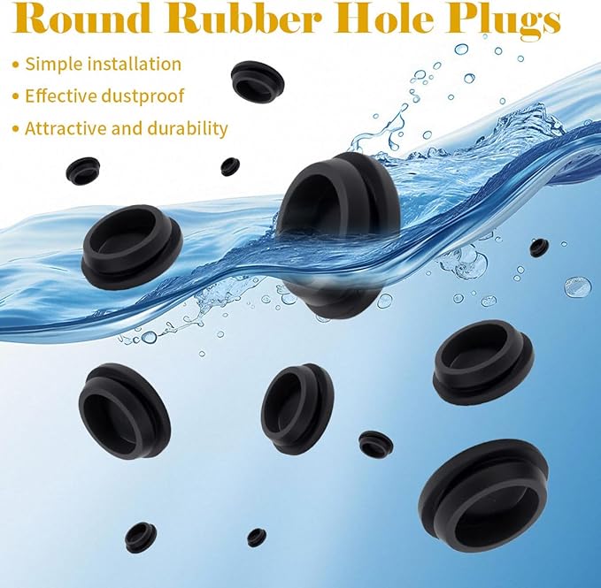 125PCS 8 Sizes Rubber Hole Plugs for Round Holes 1" 3/4" 5/8" 1/2" 3/8" 5/16" 1/4" 1/5" with Snap Locking, Car Wiring Furniture Plugs