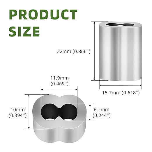 3/16" (50 PCS) Aluminum Wire Rope Sleeves, Crimping Loop Sleeve for 5mm Diameter Cable and Wire Rope, Double Barrel Crimp Sleeves Cable Ferrule for DIY, Fishing, Home & Crafts