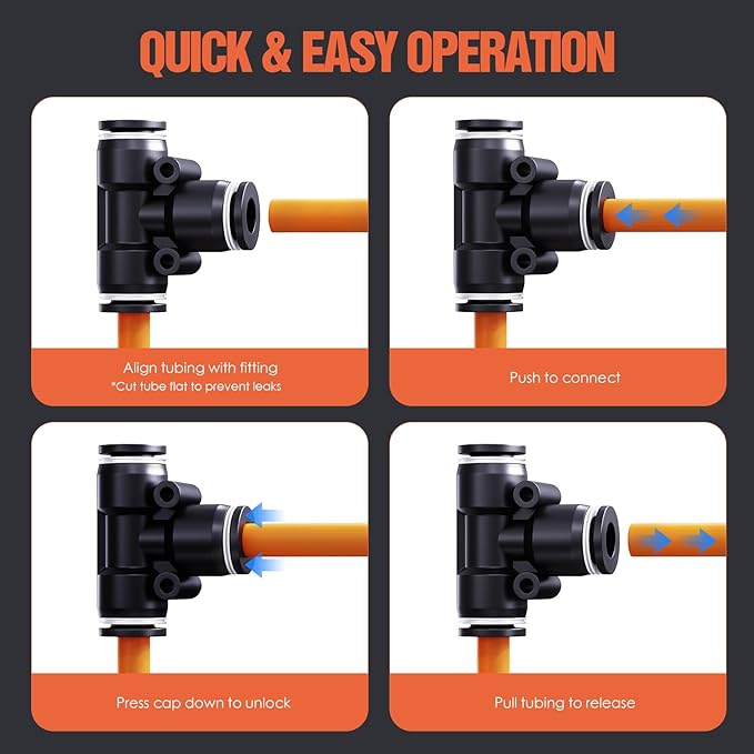 1/2" OD Push to Connect Fittings – Air Line Tee Connectors, Quick Connect Pneumatic Fittings, Push Lock Air Hose Fittings for Compressor, Air Tools & Tubing (10 PCS)