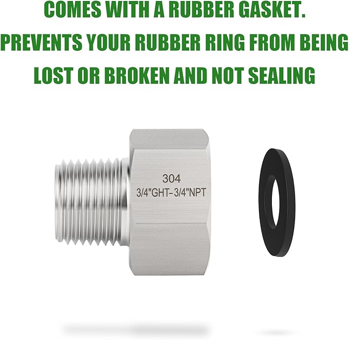 TAISHER 5PCS 304 Stainless Steel Garden Hose Adapter, 3/4" GHT Female x 3/4" NPT Male Garden Hose Connector with Washers