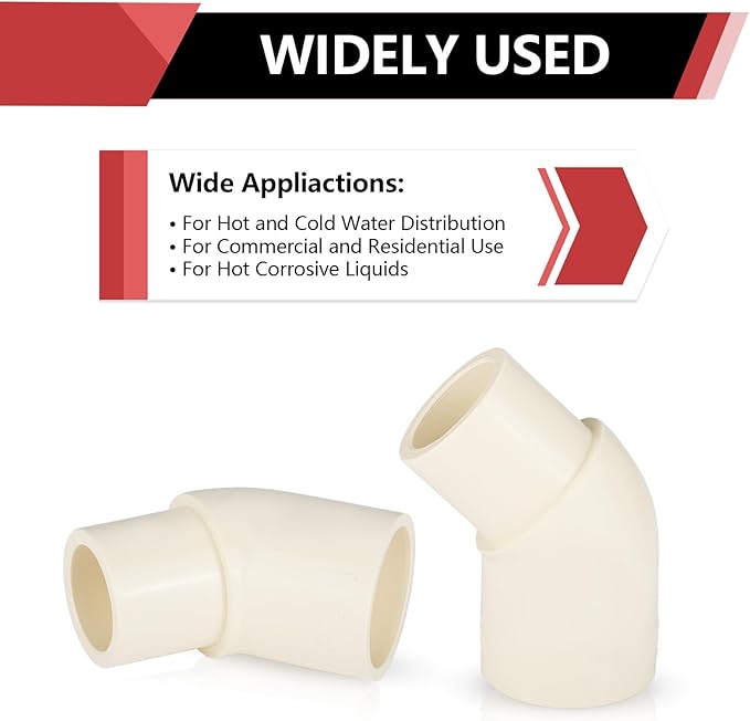 200-PACK EFIELD CPVC Street Elbow,1" Spigot x 1" Slip 45-Degree Elbow Fitting,(CPVC012-10-200PCS)