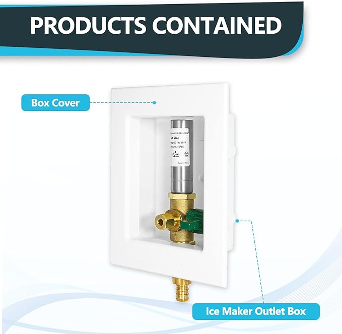 20-Pack Seelink Pre-Assembled Ice Maker Outlet Box, 1/2" PEX Crimp Inlet x 1/4" OD Compression Outlet, with Installed 1/4-Turn Ball Valve and Stainless Steel Hammer Arrestor