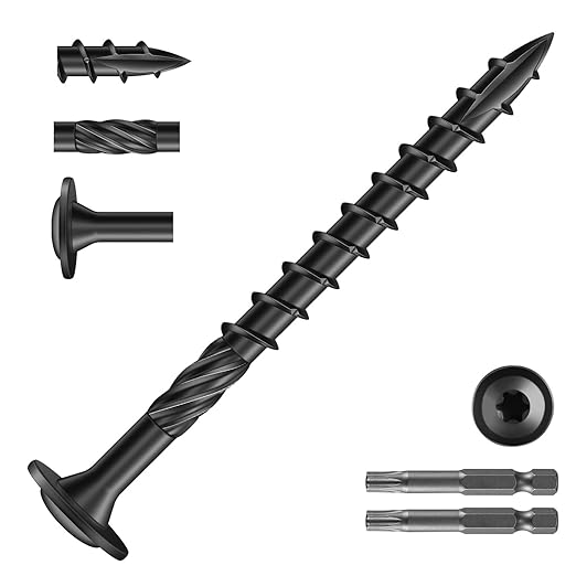 #14 x 3 Inch Lag Screws (88Pcs) 2lb. Structural Wood Screw, Black, Carbon Steel, Washer Head, Rust Resistant epoxy Coated, T30 Star Bit