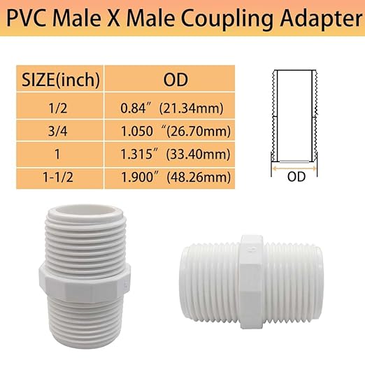YSIL 10PCS 1 Inch PVC Nipple Male to Male Coupling Adapter Pipe Fittings 1" X 1" for Thread Pluming PIPE Connection