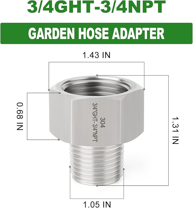 TAISHER 2PCS 304 Stainless Steel Garden Hose Adapter, 3/4" GHT Female x 3/4" NPT Male Garden Hose Connector with Washers