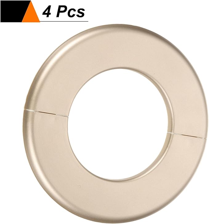 HARFINGTON 4pcs Wall Split Flange 78mm/3.1" Self-Adhesive Plumbing Cover Plates ABS Plastic Round Escutcheon Plate Buckle Design for Water Pipe Bathroom Kitchen Decoration, Gold Tone