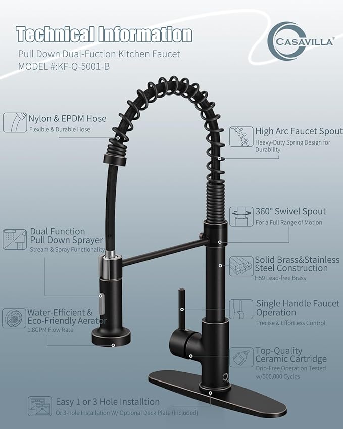 Oil Rubbed Bronze Single Handle Kitchen Faucet Set with Pull Down Sprayer and Soap Dispenser, 17-inch Tall