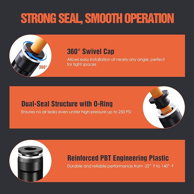 1/2" OD Push to Connect Fittings – Air Line Straight Connectors, Quick Connect Pneumatic Fittings, Push Lock Air Hose Fittings for Compressor, Air Tools & Tubing (20 PCS)