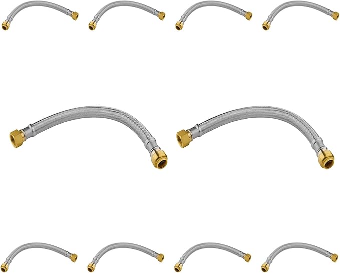 (10 Pack) Seelink 15-Inch Stainless Steel Flexible Water Heater Hose, 1/2" Push-Fit x 3/4" FIP, Push-to-Connect for Copper, PEX, and CPVC