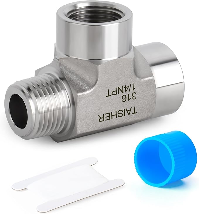 TAISHER 1PCS Forging of 316L Stainless Steel Tee Pipe Fittings, 1/4" NPT Female x 1/4" NPT Female x 1/4" NPT Male Pipe Fittings, Male Run Tee