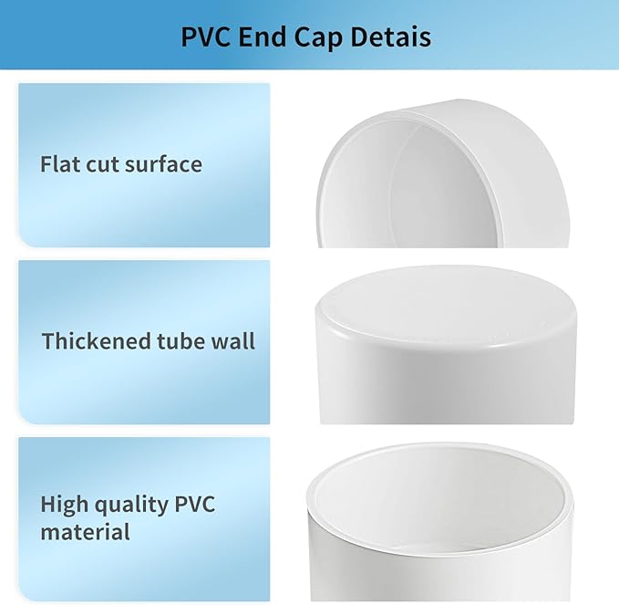 LESSO 2PCS 3" PVC End Cap, Pipe Fitting Furniture Grade, 3" PVC Pipe Plug Adapter for Build Furniture DIY Garden Shelf, SCH40 White