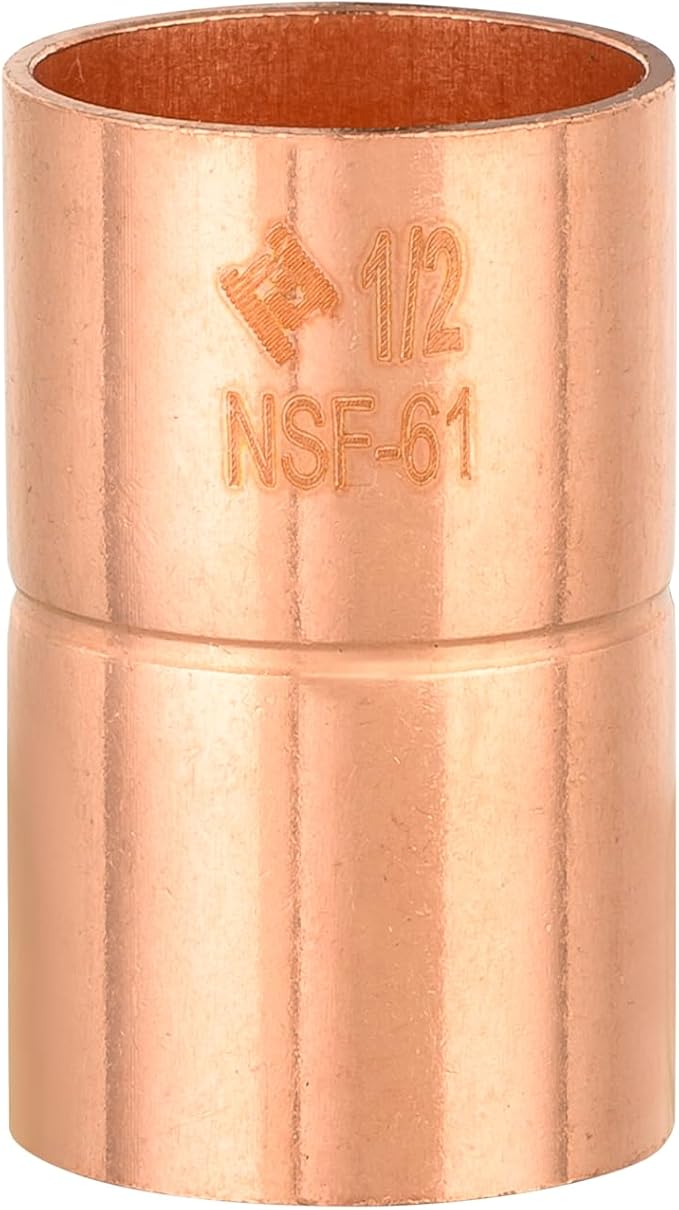 EFIELD 1-1/2-Inch C X C Copper Coupling With Rolled Stop, LF Copper Plumbing Fittings with Sweat Solder Connection,(COPPER088)