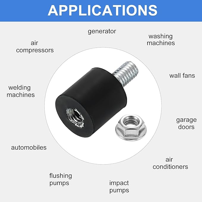 uxcell M3 Rubber Mounts, 4Pcs 8x8mm(DxH) Rubber Cylindrical Anti Vibration Isolator Shock Absorber with Lock Nut for Car Bobbin Generator Air Compressors