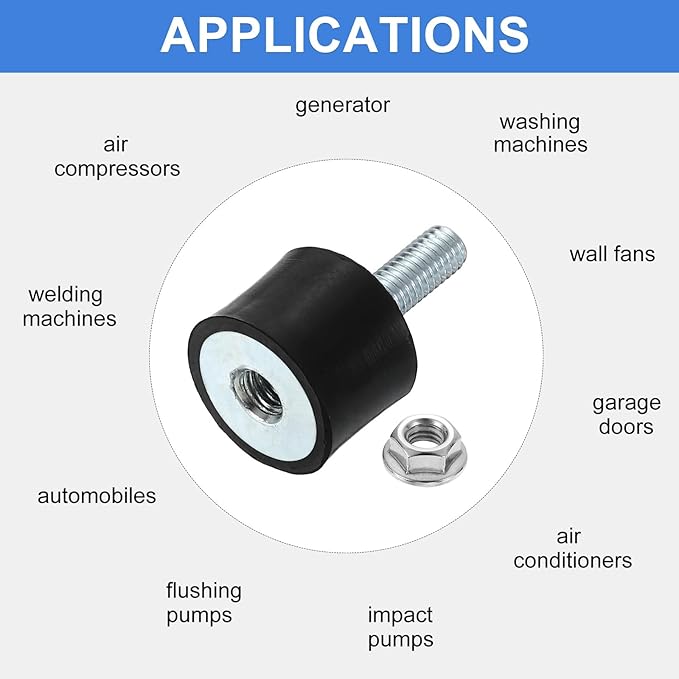 uxcell M6 Rubber Mounts, 4Pcs 20x15mm(DxH) Rubber Cylindrical Anti Vibration Isolator Shock Absorber with Lock Nut for Car Bobbin Generator Air Compressors