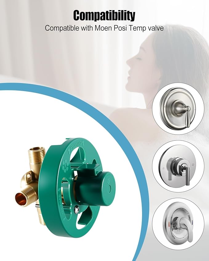 2510 Shower Valve Compatible with Moen Posi-temp, 4 Port 1/2 Inch IPS Connection, Pressure Balancing Rough-In Valve for Bathtub and Shower, with 1222 Shower Cartridge, Brass
