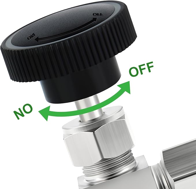 TAISHER 1PCS 304 Stainless Steel Compression Tube Square 90 Degree Needle Valve 1/8"" Tube OD x 1/8"" Tube OD For Flow Control Water Gas Oil, Silver