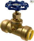 XFITTING 3/4 inch Push Fit Stop Valve with Drain and Vent, Push to Connect Brass Plumbing Fitting, Pex Pipe, Copper, CPVC, PE-RT, HDPE, 2-5-2=10, 10 Pieces