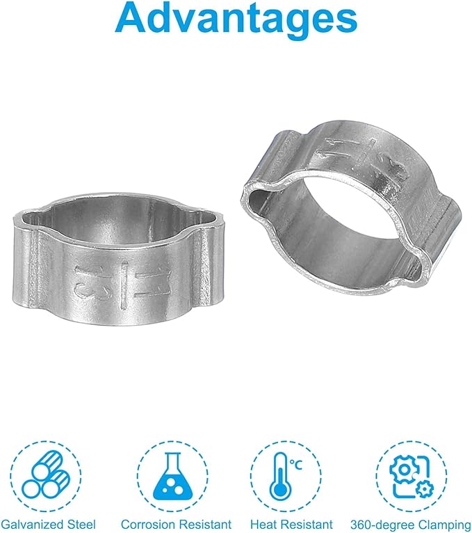 PATIKIL 25 Pack 11-13mm Double Ear Hose Clamp, 304 Stainless Steel O Clip Crimp Rings for Fuel Petrol Pipe Tube Fitting Connections, Silver Tone
