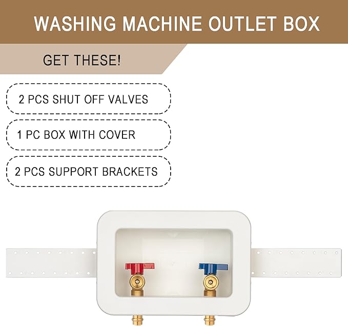 [1 Piece] Lingmfg Washing Machine Outlet Box 1/2 inch Press-Connect with 2 inch Central Drain, Connect 3/4 inch Washing Machine Hoses LING -WMOB-WO-WHA-6