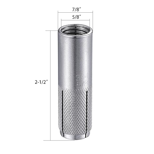 Wensilon(20 pcs) 5/8"-11 Premium Stainless Steel Drop in Anchors Assortment, Knurled Drop-in-Anchor for Solid Concrete, Internal Forced Expansion Screw Bolts