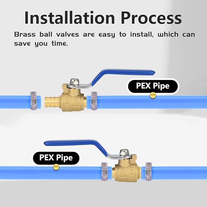 30-Pack Foskan 1/2 Inch PEX Crimp Full Port Ball Valve with Blue Handle, Brass Quarter Turn Shut-off Valve for PEX Tubing