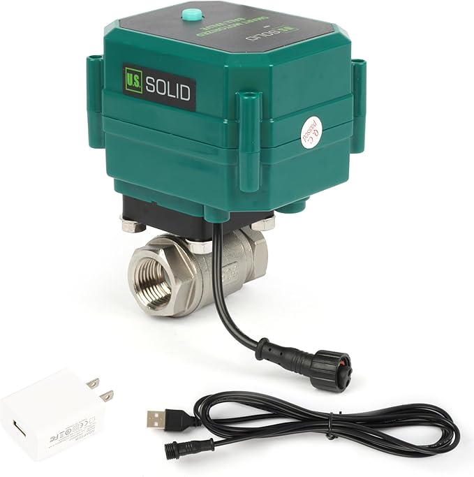 U.S. Solid 1/2" Smart Motorized Ball Valve - Stainless Steel Remote App Mobile-control Electrical Ball Valve with Manual Switch, Plug Connection