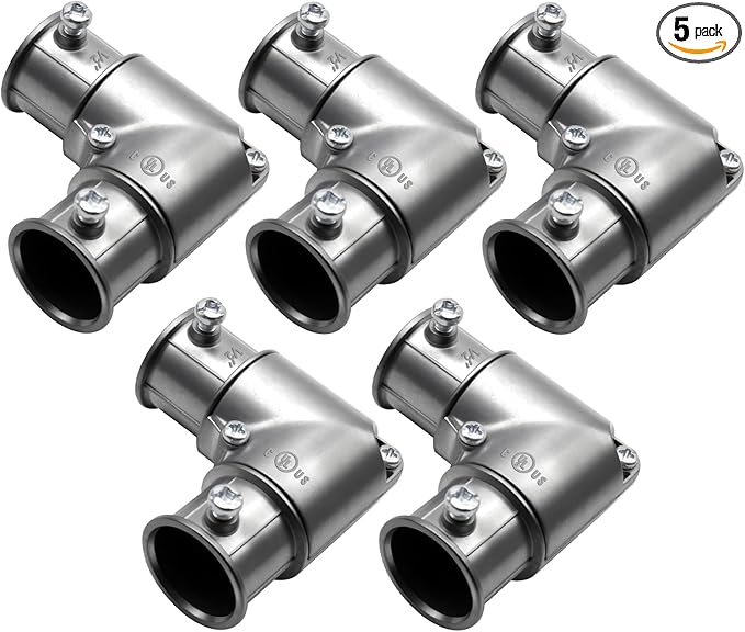 5 Pcs EMT Conduit Fittings Inside Corner Pull Elbow, EMT 90 Degree Metal Conduit Capped Corner Coupling, Combo Head Set Screw, Zinc Die Cast, Silver (1/2 Inch)