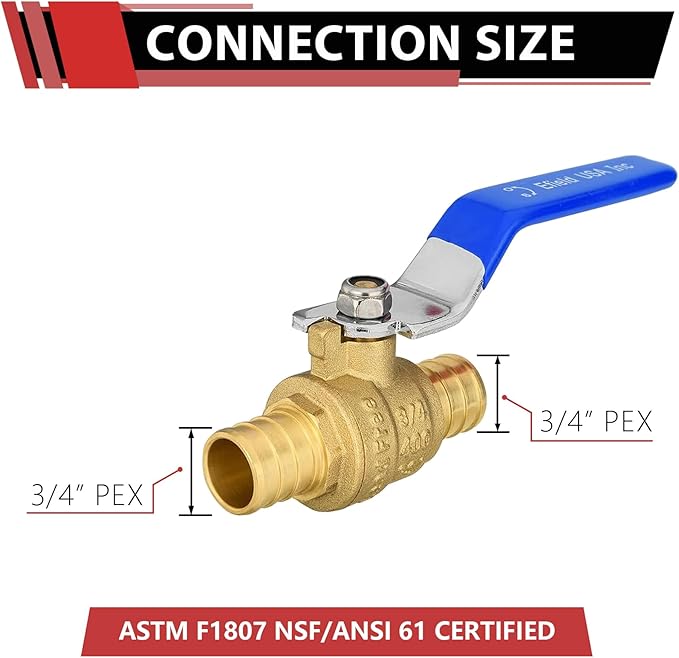 10-Pack EFIELD 3/4 Inch Barb Crimp Pex Brass Full Port Shut-off Ball Valve for Plumbing Application, Blue Level,(VALVE018)