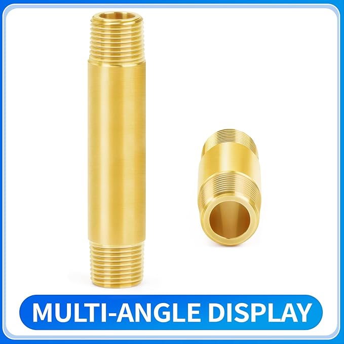 ChillWaves Brass Pipe Fitting, Long Nipple Pipe 3/8" NPT Male x 3/8" NPT Male Thread 4" Length(100MM)(2-PACK)