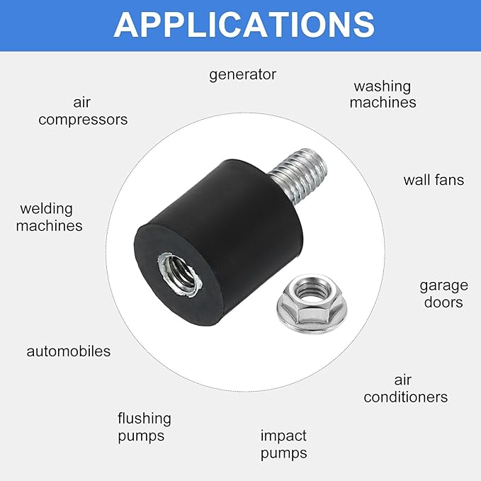 uxcell M3 Rubber Mounts, 4Pcs 8x8mm(DxH) Rubber Cylindrical Anti Vibration Isolator Shock Absorber with Lock Nuts for Car Bobbin Generator Air Compressors
