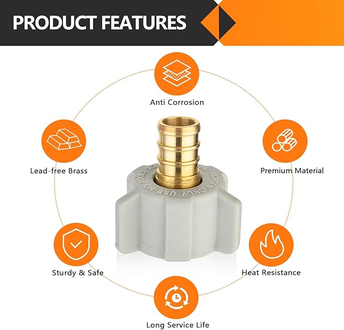10-Pack HeSun PEX Fittings, 1/2" Pex x 1/2" Female NPT Swivel Adapter, Brass Crimp Fitting for ASTM F1807(PEX1807202)
