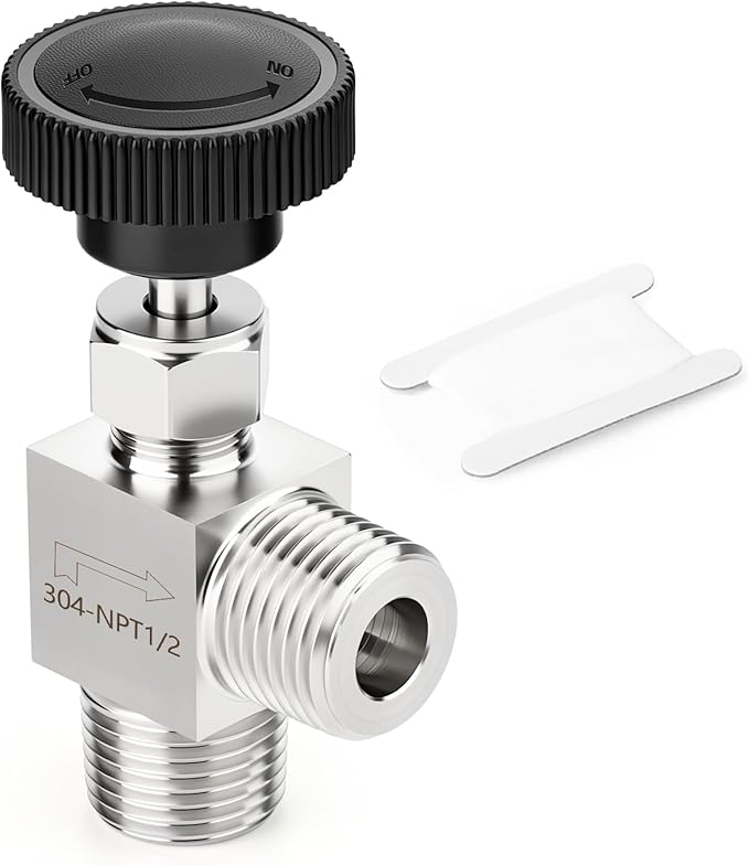 TAISHER 1PCS 304 Stainless Steel 90 Degree Needle Valve 1/2" NPT Male For Flow Control Water Gas Oil
