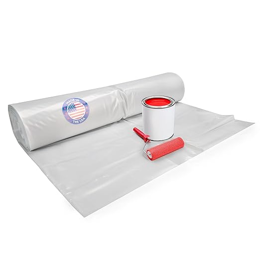 Plastic Sheeting 4 mil, 16' x 50' (800 sq. ft.) - Semi-Clear LDPE Film Roll - Roll of Plastic Sheeting for Painting, Construction, Drop Cloth - Painters Plastic Roll foк Vapor Barrier by IDL Packaging